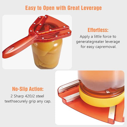 Uinxan Jar Opener for Weak Hands & Seniors with Arthritis - Handheld Manual | Effortlessly Opens Stubborn Screw Lids & Bottle Caps. 304 Stainless Steel. Durable. Patented Kitchen Gadget (Orange)