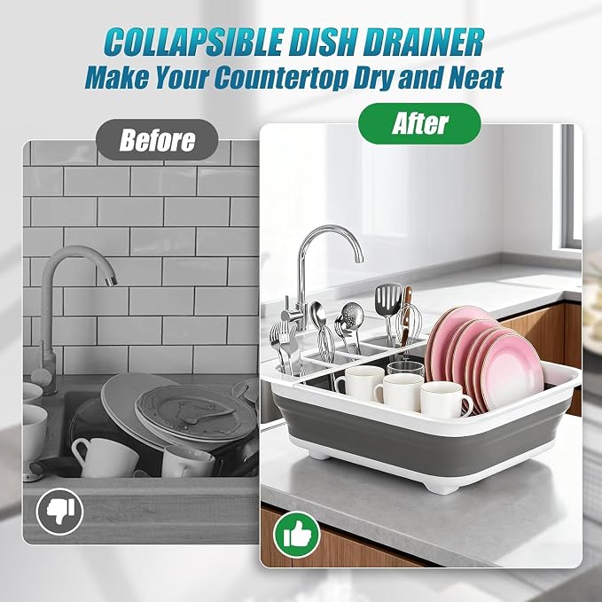 2 Pack Collapsible Dish Drying Rack Portable Dish Rack for Kitchen RV Campers Travel Trailer - Space Saving Kitchen Storage Tray, Send Goods from Local Warehouse