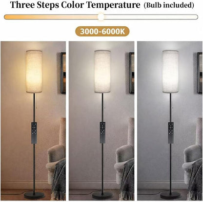 Floor Lamp for Living Room, Modern Standing Lamps with Lampshade, Minimalist Tall Lamp with Chain Switch for Living Room, LED Bulb Included (Beige Shade-Remote Bulb)