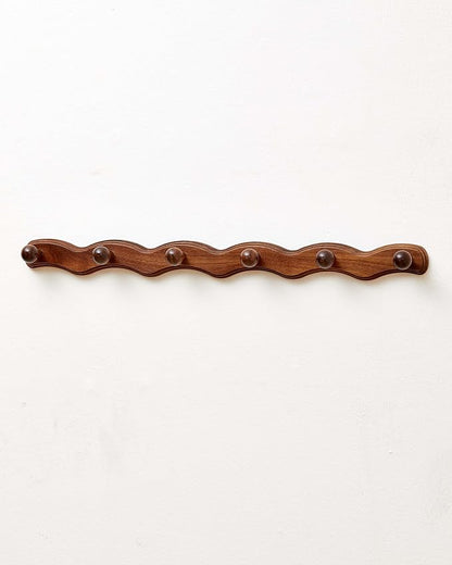 Wood Coat Rack Wall Mount - Walnut Coats Hook Hanger Wall-Mounted, Wave-Shaped Entryway Hanging Racks with 6 Hooks for Jacket Keys Hats Robes Towels Bags, Living Room Mudroom Bathroom Bedroom Hallway