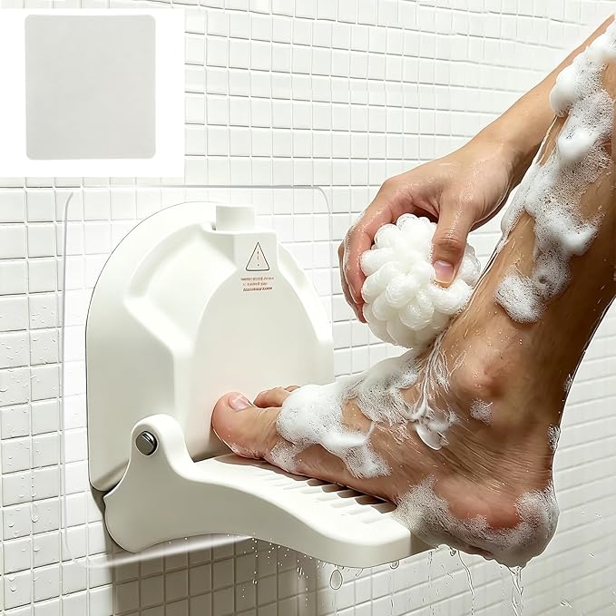 Multi-Purpose Suction Cup Foot Rest for Shower,No-Drill Foldable Anti-Slip Shower Foot Rest,Shower Step for Shaving Legs with Powerful Suction Cups,Supports Pregnant Women/Elder/Those with Back Pain