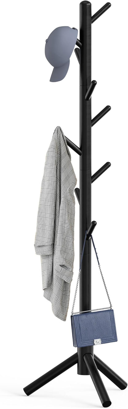 Simple Houseware Wooden Coat Rack Stand Garment Adjustable Tree Rack, 9 Hooks, Black