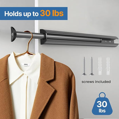 Valet Rod 14-Inch，Tenovel Pull-Out Closet Clothes Rust-Free Closet Hanging Clothes Hat Rack Rod -Gunmetal Gray