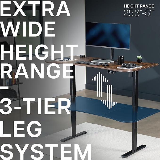VIVO Electric 63 x 32 in Standing Desk, Touch Screen Adjustment, 220 lb Frame Support, 2E Series, Rustic Vintage Brown Top Black Frame, DESK-KIT-2EBN