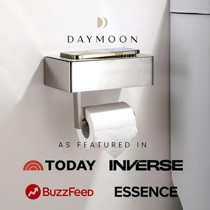 Day Moon™ - Toilet Paper Holder with Shelf - Modern Roll Holder for Bathroom - 1 Pack - Wall Mount - with Storage, Brushed Nickel
