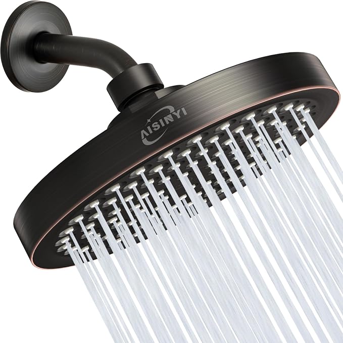 High Pressure Rainfall Shower Head, 6 Inches Modern Showerhead with Perfect Adjustable Replacement, Removable Restrictor, Easy Installation for Your Bathroom Shower Heads (Oil Rubbed Bronze)