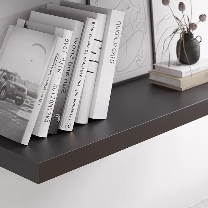 JPND Floating Shelf, Set of 2 Wall Shelf, 36 in W x 12.75 in D x 2 in H Wooden Floating Wall Shelf with Invisible Brackets for Living Room/Bedroom/Bathroom/Kitchen Storage and Decor, Black