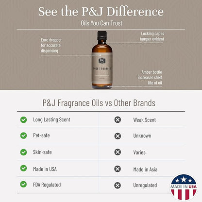 P&J Fragrance Oil Sweet Tobacco 100ml - Candle Scents, Soap Making, Diffuser Oil, Aromatherapy