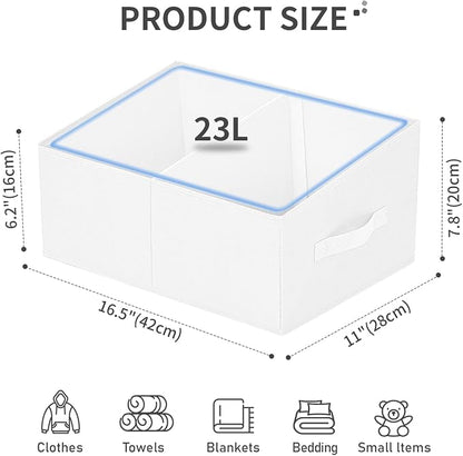 DIMJ Large Closet Shelf Organizer Bins 6 Packs with Handles and Divider, Fabric Trapezoid Storage Baskets, Foldable Clothes Containers Box for Shelf, Towel, Book, Toy, Purse, Hats, ,White