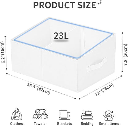 DIMJ Large Closet Shelf Organizer Bins 8 Packs with Handles and Divider, Fabric Trapezoid Storage Baskets, Foldable Clothes Containers Box for Shelf, Towel, Book, Toy, Purse, Hats, White