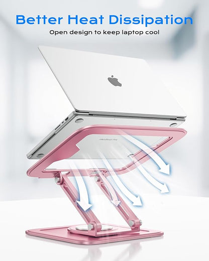 LOXP Adjustable Laptop Stand, Computer Stand with 360 Rotating Base, Ergonomic Laptop Riser Mount for Desk Foldable Protable Computer Desk Fits with MacBook Pro Air (10-16") - Pink