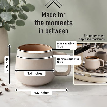 Ava Nord Small Ceramic Coffee Mugs Set of 4 | 8 oz Stoneware Coffee Cups | Lead-Free, Non-Toxic | Microwave & Dishwasher Safe | Comfortable Handle | Aesthetic Nordic Design for Cappuccino | Rose Sand
