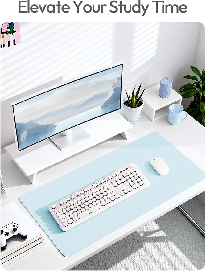 YSAGi Leather Desk Protector, Office Mat, Large Mouse Mat, Non-Slip PU Leather Blotter, Laptop Desk Mat, Waterproof Writing Pad for Office and Home(Baby Blue, 40" x 24")