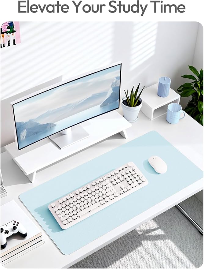 YSAGi Leather Desk Pad Protector, Office Desk Mat, Large Mouse Pad, Non-Slip PU Leather Desk Blotter, Laptop Desk Pad, Waterproof Desk Writing Pad for Office and Home (Baby Blue,55" x 17.2")