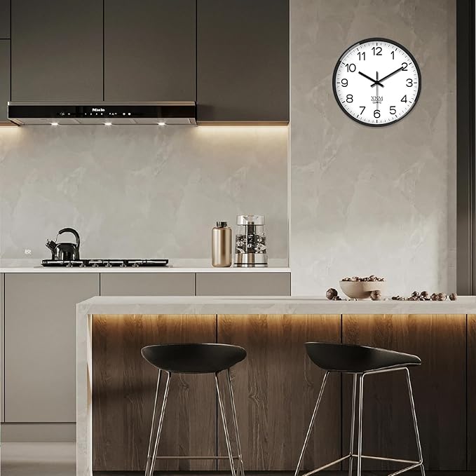 XNM Minimalist Wall Clocks Battery Operated 12 Inch Classic White Analog Wall Clock for Living Room Bedroom Round Silent Wall Clock