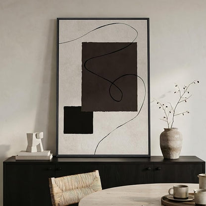 Framed Neutral Abstract Wall Art, Modern Black and Beige Canvas Prints Paintings Artwork for Walls, Contemporary Minimalist Geometric Shape Line Pictures for Dining Bedroom Hallway Wall Decor 24x36 In