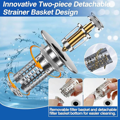 Sink Stopper Hair Catcher, Pop-up Sink Drain Strainer with Removable Stainless Steel Strainer Basket Hair Catcher, Bathroom Sink Strainer for Bathroom Sink Stopper (1PCS)
