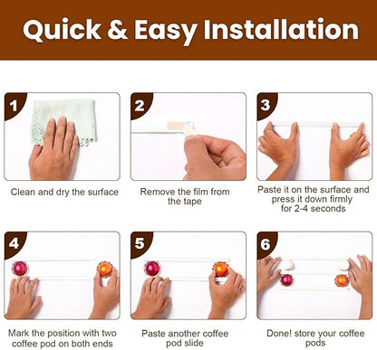 Adhesive Coffee Pod Holder, 10 PCS Under Cabinets/Wall Mounte Vertically or Horizontally,Coffee Pod Storage for Coffee Shop Desktop Office and Kitchen,Black