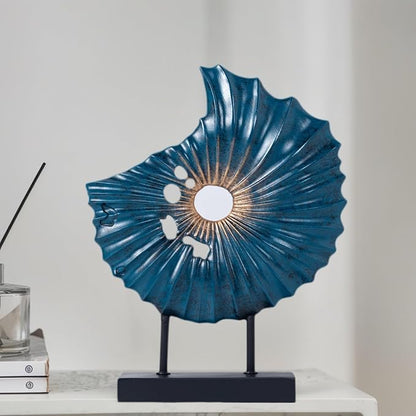 LuckySunDecorQZ Unique Round Coin Sculpture Decorative Objects for Shelf Home Decor Accents, Modern Abstract Tabletop Decor Items for Living Room Fireplace Mantel, Above Cabinet (Blue L)