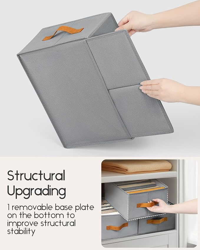 Homsorout Closet Organizers and Storage - Fabric Clothes Organizer with Handles, Foldable Jeans Organizer for Clothes, Drawer Organizer for Shirts, Bra, Sweater, Scarf, 4 Pack, Grey