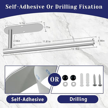 Paper Towel Holder, Self Adhesive or Drilling Paper Towel Holder Under Cabinet, Stainless Steel Paper Towel Holders Wall Mount for Kitchen, Bathroom, Sink, Pantry, Fridge (Sliver)
