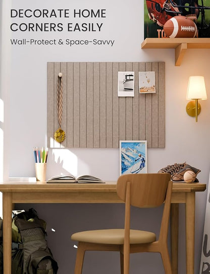 Fluxynara Felt Bulletin Board Tiles -28"x18" with 40 Adhesive Tabs, Cork Board Alternative for Office Decor, Push Pin Board Wall Organizer 6-Pack (Taupe)