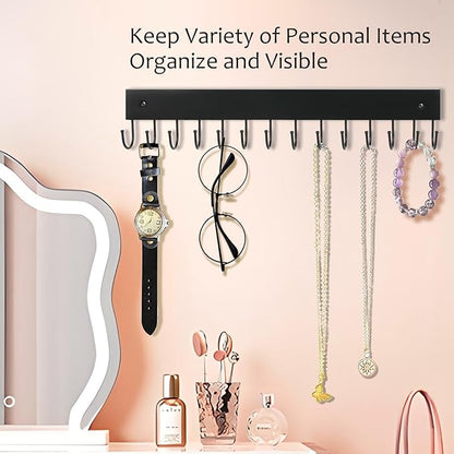 2Pack Key Holder Wall Mount with 28 Rotating 180° Key Hooks, 14.6" Rustproof Organizer Hanger for Apartment Decor, Wall Storage Rack for Entryway, Living Room, Hallway, Bathroom, Kitchen(Black)