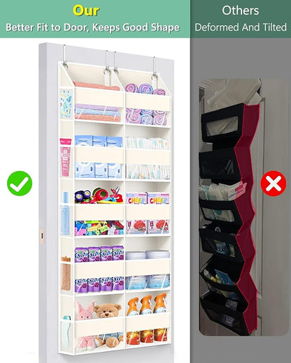 UVIAHOMI Heavy Duty Over The Door Organizer 5 Tiers, Extra Large Behind Door Storage of 10 Big Front & 10 Mesh Pockets, 80lb Weight Capacity, Hanging Doors Storage for Closet Bedroom Nursery, Beige