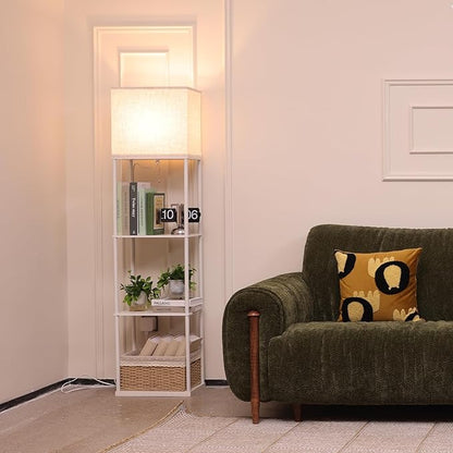 Gupuzm Floor Lamp with Shelves, Large Size Rectangle Standing Lamp with 3 Color Temperature Bulb, Corner Display Bookshelf Lamp for Living Room, Bedroom and Office（White-9W）