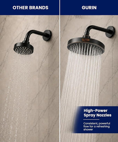 GURIN Shower Head - Powerful High Pressure Rain Shower Head 6 Inch - Luxury Rainfall Showerhead with Adjustable Angles, 90 Anti-Clog Nozzles, Tool-Free 1-Min Install, Premium Oil Rubbed Black Finish