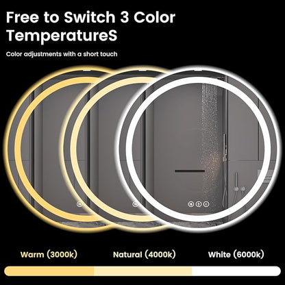 42" x 42" LED Bathroom Mirror with Lights, Backlit & Front Lighted, Wall-Mounted Vanity Mirror 3000K/4000K/6000K, Memory Functions, Anti-Fog, Dimmable Smart Mirror