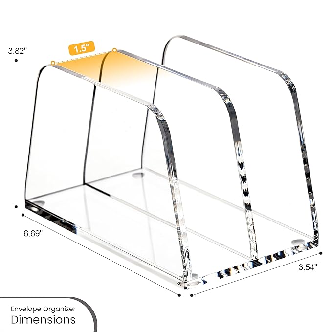 YUXUN Acrylic Mail Organizer,2 Sections Vertical Desk Organizer,Clear Envelope Holder Bill Organizer Letter Sorter for Mail,Envelope,Bill,Notebook,Post-it Note for Home,Office,Classroom