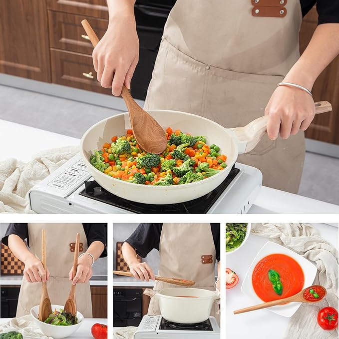 Wooden Cooking Spoons 2PCS Wooden Spoons for Cooking 12″ Acacia Wood Spoons Cooking Smooth Spoon Finish Comfortable Grip Wood Spoons Cooking Small Style Non-Stick Cooking Kitchen Utensil Set