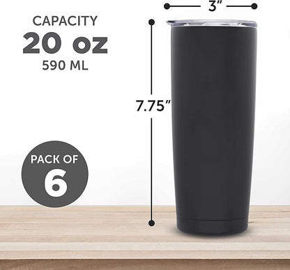 DISCOUNT PROMOS Pipette Stainless Steel Coffee Tumblers 20 oz. Set of 6, Bulk Pack - Double Wall, Perfect for Coffee, Hot Cocoa, Other Hot & Cold Beverages - Black