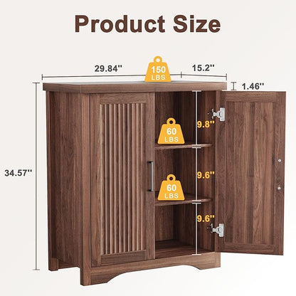 Fluted Buffet Cabinet with Storage Accent Sideboard,Modern Credenza with 2 Doors & Adjustable Shelves,Wood Coffee Bar Table Console for Dining Room Kitchen Living Room Entryway, Walnut
