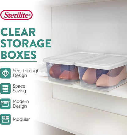 Sterilite 12-Pack 6 Quart Storage Boxes, Stackable Clear Plastic Bins with Snap-On Lids – Heavy-Duty Organizing Containers for Closet, Bathroom, and Office