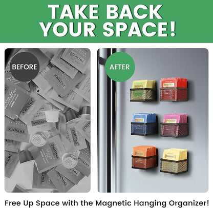 Magnetic Tea Bag Organizer - 6-Piece Metal Tea Organizer for Refrigerator, Kitchen Shelf and Counter, Stylish & Space Saving Tea Organizers and Storage