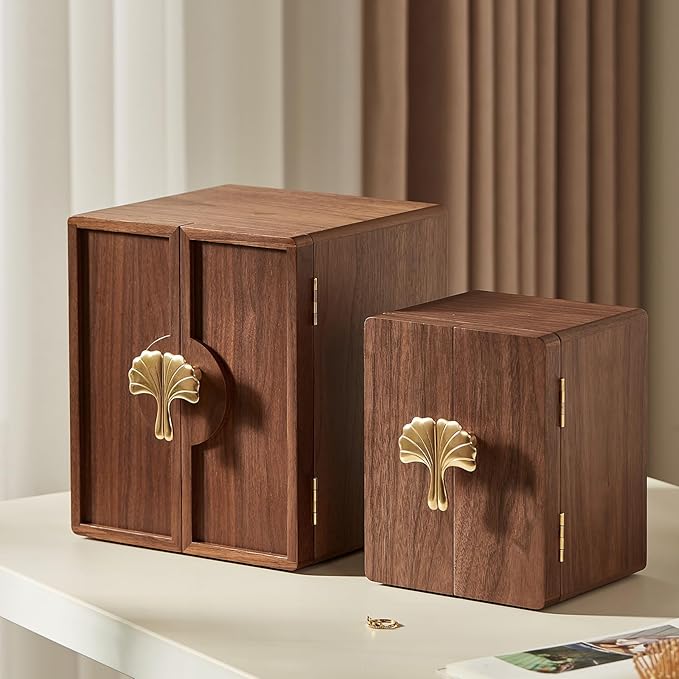 Wooden Jewelry Box 5 Layer Black Walnut Large Jewelry Organizer with Brass Handle for Necklaces Rings Earrings Watches Storage, Christmas Gifts(7.9x8.7x10.0inches)