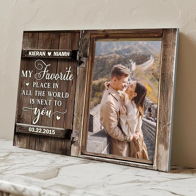 Love Signal Personalized Couple Canvas Wall Art, Custom Photo Print Canvas/Poster/Frame, Valentine's Day, Anniversary, Wedding Gifts for Her Him Boyfriend Girlfriend, Husband Wife Bedroom Decor
