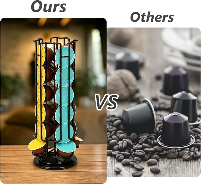 Rotating Coffee Pod Holder for Dolce Gusto Capsules,360° Spinning Coffee Capsule Carousel,48 Pod Capacity Metal Wire Storage Rack,Countertop Coffee Organizer Stand for Kitchen & Office (Black)