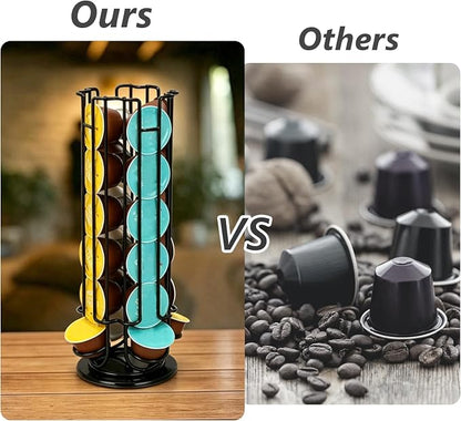 Rotating Coffee Pod Holder for Dolce Gusto Capsules,360° Spinning Coffee Capsule Carousel,48 Pod Capacity Metal Wire Storage Rack,Countertop Coffee Organizer Stand for Kitchen & Office (Black)