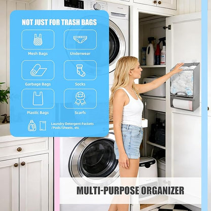 HOUSE AGAIN Bag Holder- Extra Large Plastic Bag Saver Dispenser, Wall Mount Organizer for Grocery Trash Roll,Oxford Machine Washable-Daily Storage Solution for Home Kitchen/Bathroom/Laundry/Deep Grey