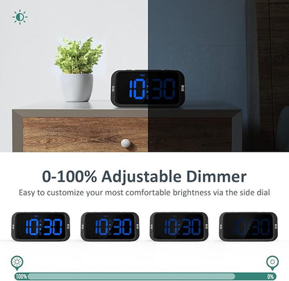 Digital Dual Alarm Clock for Bedroom, Easy to Set, 0-100% Dimmer, USB Charger, 5 Sounds Adjustable Volume, Weekday/Weekend Mode, Snooze, 12/24Hr, Battery Backup, Compact for Bedside(Blue)
