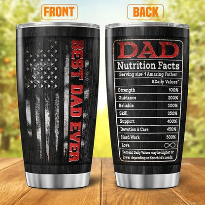 Best Dad Ever Black Travel Mug 20oz, Funny Nutrition Facts Insulated Stainless Steel Tumbler for Father, Husband, Grandpa, Unique Birthday or Father's Day