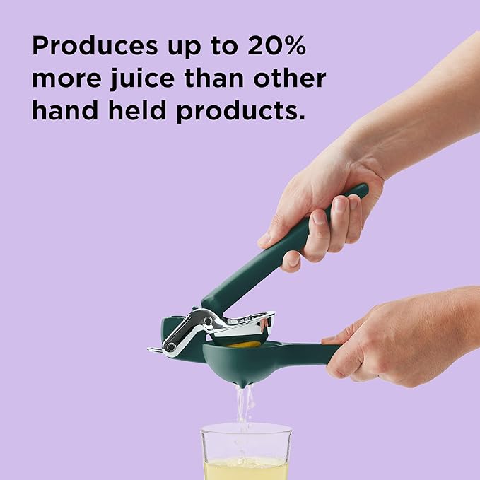 Chef'n FreshForce Lemon Squeezer Citrus Juicer, Manual Hand Press with Dual-Gear Power for Maximum Juice Extraction, Durable, Collard Green