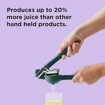 Chef'n FreshForce Lemon Squeezer Citrus Juicer, Manual Hand Press with Dual-Gear Power for Maximum Juice Extraction, Durable, Collard Green