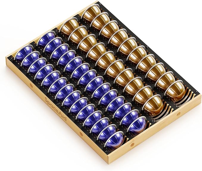 SpaceAid Coffee Pod Holder Drawer Organizer for Nespresso Vertuo Capsule, Bamboo Holder Tray Storage for Nespresso Vertuo, Compatible with 40 Big or 52 Small Vertuoline Pods (Drawer Insert)