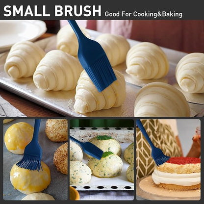 Pastry Brush-Begonia Silicone Basting Brush for Cooking,2pcs 10+8 in Heat Resistant Food Brushes for Baking, Grilling, Cooking and Spreading Oil (Prussian Blue)