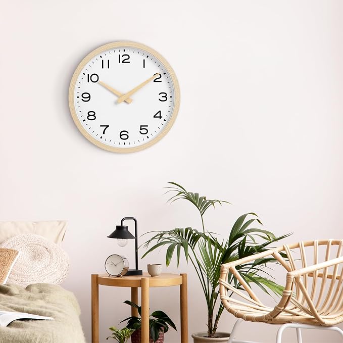 AKCISOT Wall Clock 12 Inch,Boho Office Wall Clocks Battery Operated Non Ticking,Silent Modern Clock Decorative for Kitchen,Bedroom,Living Room,Classroom(Wood Grain)