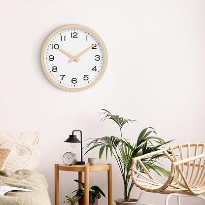AKCISOT Wall Clock 12 Inch,Boho Office Wall Clocks Battery Operated Non Ticking,Silent Modern Clock Decorative for Kitchen,Bedroom,Living Room,Classroom(Wood Grain)